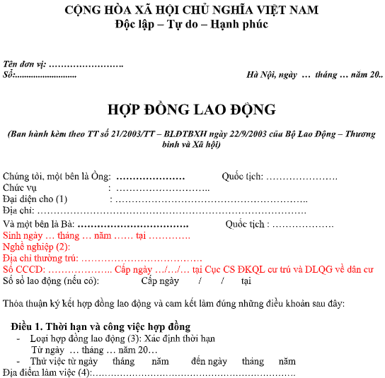 Hợp Đồng Lao Động