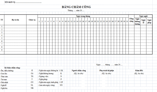 Bảng Chấm Công